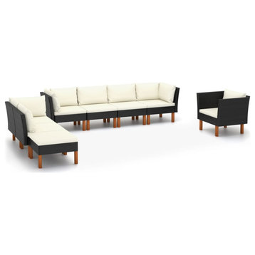 vidaXL Patio Lounge Set Sofa 8 Piece Poly Rattan and Eucalyptus Wood Black