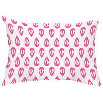 Ikat Tears 14"x20" Decorative Ikat Outdoor Throw Pillow, Pink