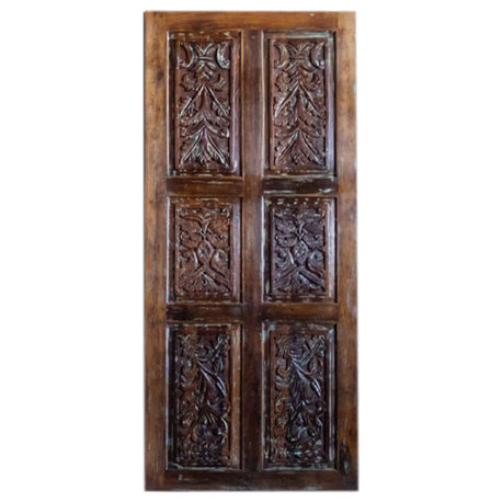 Consigned Shabby Chic Floral Carved Wood Sliding Barn Door Custom Door 84x36