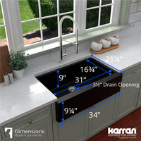 Karran Farmhouse/Apron-Front Quartz 34" Single Bowl Kitchen Sink, Black