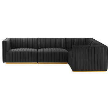 Conjure Channel Tufted Performance Velvet 4-Piece Sectional, Gold Black
