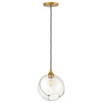 Hinkley Lighting - Skye 1-Light Mini Pendant, Heritage Brass - Mesmerizingly asymmetrical with a mid-century modern flair  Skye showcases a cluster of clear  open globes  each encircled with a slender brass ring. Each opening is off center and the globes fall to different lengths  with a Heritage Brass details pulling the look together perfectly. Adjustments are easily made with the cinching ring  also finished in Heritage Brass. Skye is part of the Lisa McDennon Collection.&nbsp