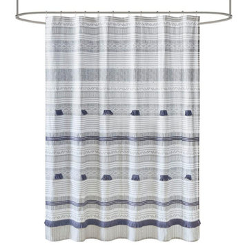 100% Cotton Stripe Printed Shower Curtain with Tassel II70-1285