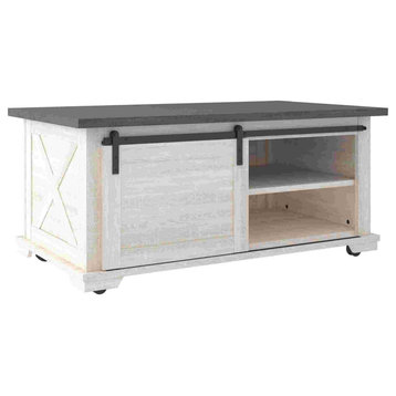 Rectangle Cocktail Table With Barn Sliding Door, White
