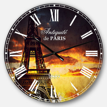 Sunset View With Paris Eiffel Tower Cityscapes Metal Clock, 23x23