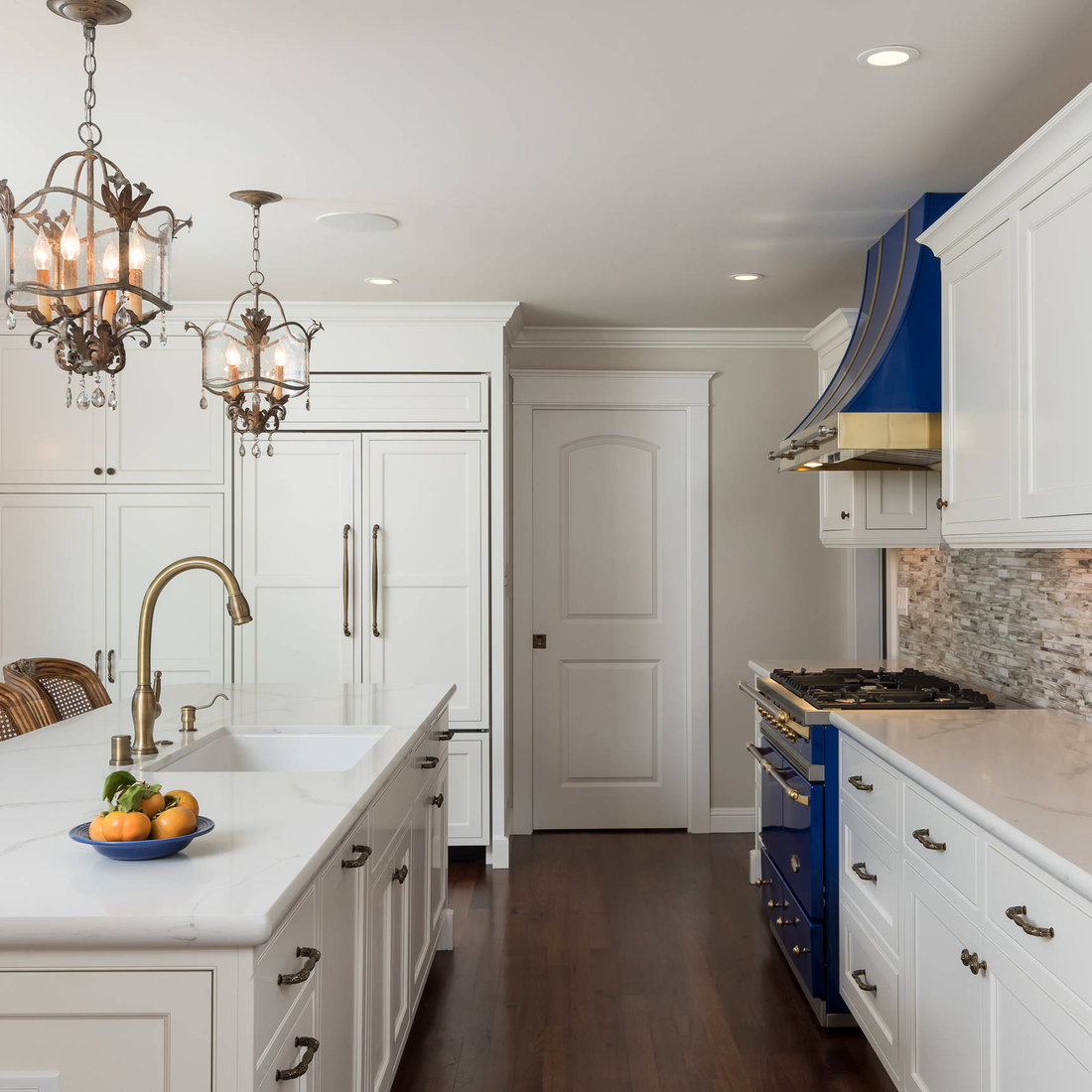 Beautiful White & Bold Blue Kitchen