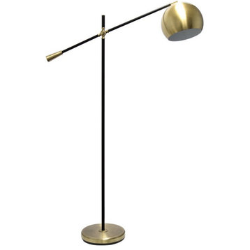 Lalia Home Metal Matte Swivel Floor Lamp in Antique Brass with White Shade
