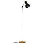 EGLO - Verdal 1-Light Floor Lamp, Black Finish, Wood Accents, Black Metal Shade - The VERDAL floor lamp will brighten up any room in your home or office with its simple sleek design. The slender frame and bell shaped shade made of metal sitting a top a circular wood base giving it functional flair making it easy to pair with  your favorite room decor for a cool minimalist look.