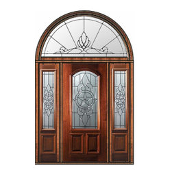 Pre-hung Side lights-Transom Door 80 Wood Mahogany Brazos Arch Lite - Front Doors