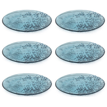 Hoku 8.25" Dotted Glass Plates- Blue, Set of 6