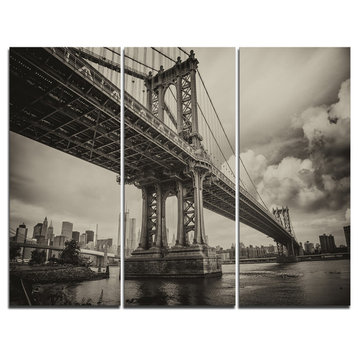"Manhattan Bridge in Dark Gray" Photo Canvas Print, 3 Panels, 36"x28"