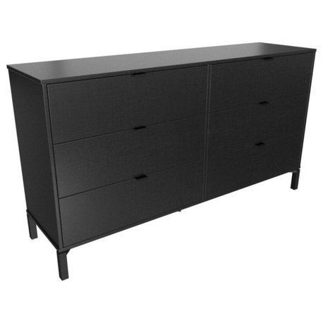 59" Black Charcoal Six Drawer Double Dresser