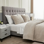 Melange Home - Cotton Velvet Quilt Set, Light Grey, Full/Queen Quilt Set - Cotton Velvet Quilt Set