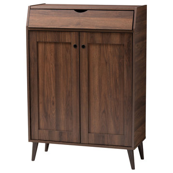 Cormier Midcentury Modern Walnut Brown Finish 2-Door Wood Shoe Storage Cabinet