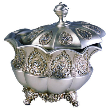 8"H Traditional Royal Silver Metalic Decorative Jewelry Box