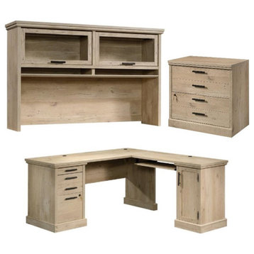 Home Square 3-Piece Set with L-Shaped Desk Large Hutch & Lateral File Cabinet