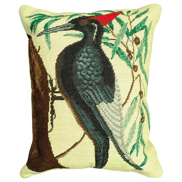 Throw Pillow Needlepoint White-Bill Woodpecker Mark Catesby Bird