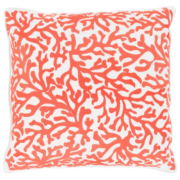 Osprey by Surya Down Fill Pillow, White/Bright Orange, 18' x 18'