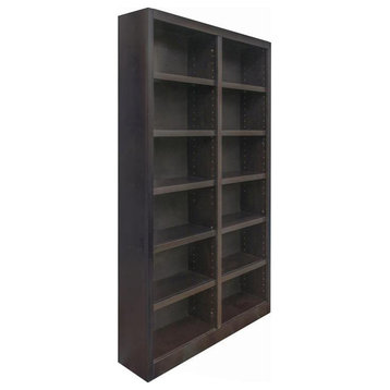 Traditional 84" Tall 12-Shelf Double Wide Wood Bookcase in Espresso