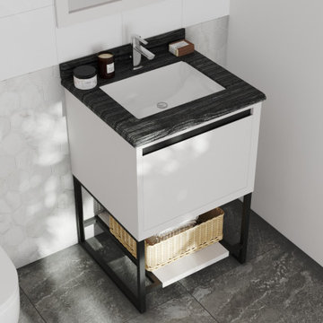 Laviva 313SMR-24W-BW Alto 24 - White Vanity Cabinet + Black Wood Marble Countert