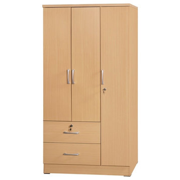Better Home Products Symphony Wardrobe Armoire Closet with Two Drawers, Maple