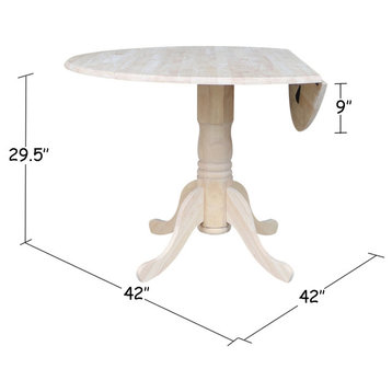 42" Round Dual Drop Leaf Pedestal Table, Unfinished