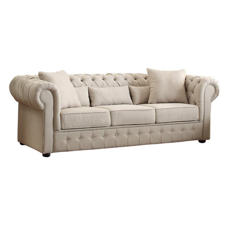 Scotlynn Button Tufted Sofa, Natural Fabric