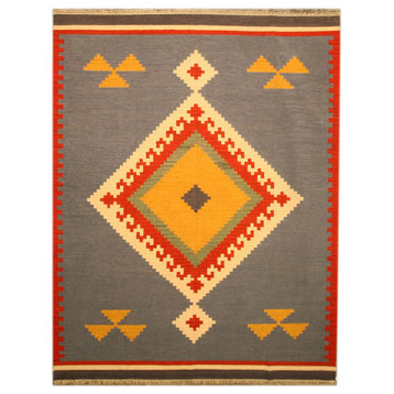 EORc DN6MU Handmade Wool Keysari Kilim Rug, 9 x 12, Blue