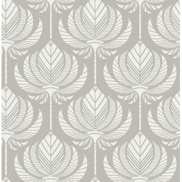 4014-26425 Palmier Grey Lotus Fan Botanical Unpasted Non Woven Wallpaper