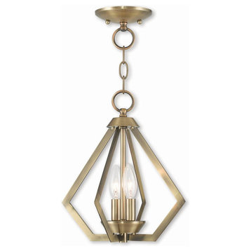 2-Light Antique Brass Convertible Mini Chandelier/Ceiling Mount