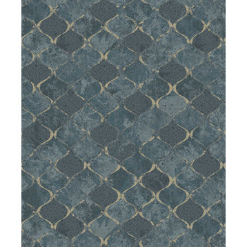 Pilak Blue Ogee Tile Wallpaper Sample