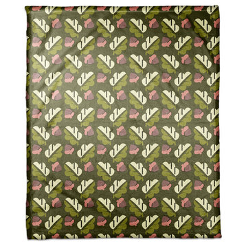 Acorns and Leaves Pattern in Green Fleece Blanket