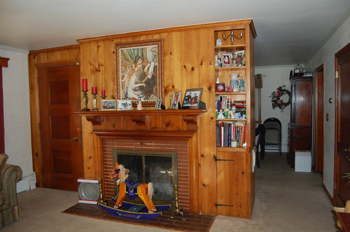 What To Do With This Knotty Pine Fireplace