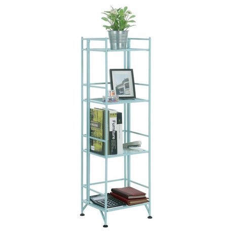 Convenience Concepts Xtra Storage Four-Tier Folding Shelf with Green Metal Frame