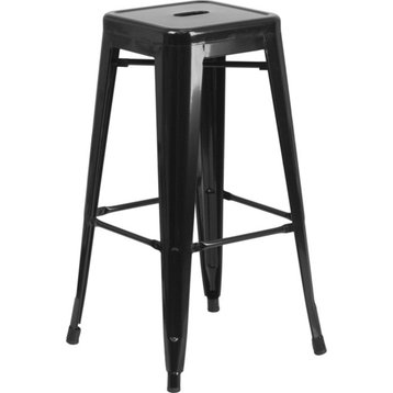 30" High Backless Black Metal Indoor-Outdoor Barstool With Square Seat