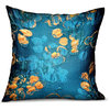 Bronze Blossom Blue Floral Luxury Throw Pillow Double Sided, 20"x20"