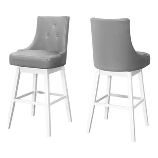 Bar Stool Set Of 2 Swivel Bar Height Wood Pu Leather Look Grey White -  Midcentury - Bar Stools And Counter Stools - by Homesquare | Houzz
