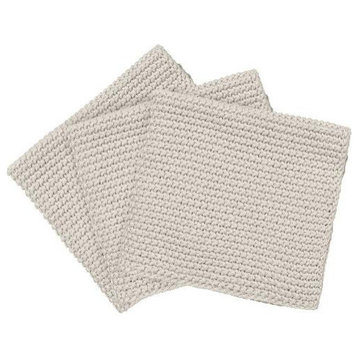 Wipe Perla Knitted Dish Cloths Set of 3 Cotton, Moonbeam/Cream