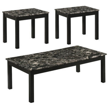 Coaster Darius Wood Faux Marble Top Rectangle 3-piece Occasional Table Set Black
