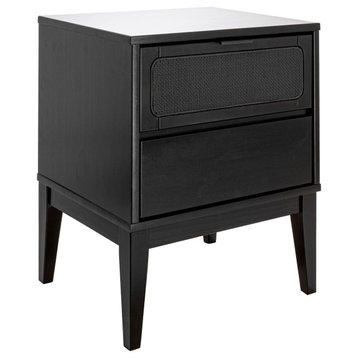 Crawford Nightstand With 2 Storage Drawers and Black Woven Cane Detail