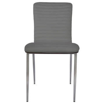 Favianne Dining Chair, Gray Perforated Cover, Walnut Veneer Back