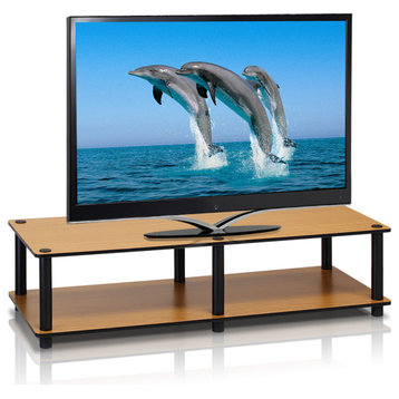 Just No Tools Wide TV Stand, Light Cherry w/Black Tube