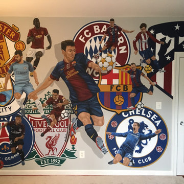 European Football/Soccer Clubs Mural, hand-painted in a bedroom by Tom Taylor