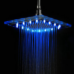 Contemporary 8 Inch Chromed Square LED Rainfall Glass Shower Head T320 - Showerheads And Body Sprays