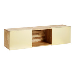LAXseries Wall Mounted 3X Shelf with polished brass sliding covers - Storage Cabinets