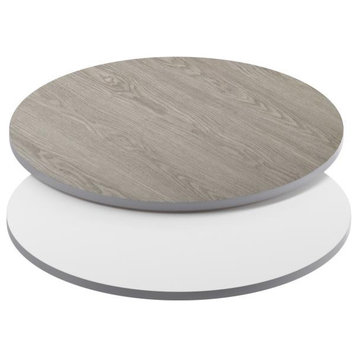 36" Round Table Top With Reversible Laminate Top, White/Gray