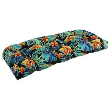 42"X19" U-Shaped Patterned Tufted Settee/Bench Cushion, Beachcrest Caviar
