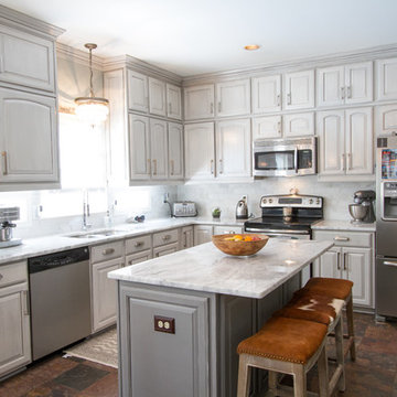 Gray painted kitchen cabinets