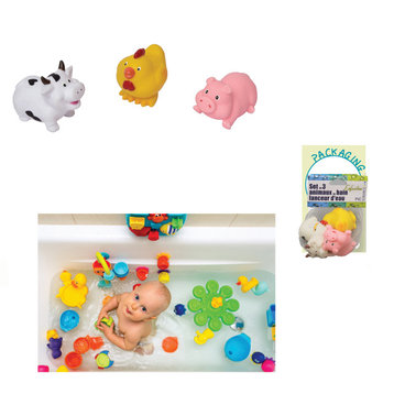 Set of 3 Non-Toxic Floating Bath Toys - Farm Animals Pig-Cow-Hen Squiter-for Bab
