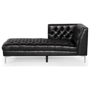 Bluffton Contemporary Tufted One Armed Chaise Lounge, Midnight + Silver